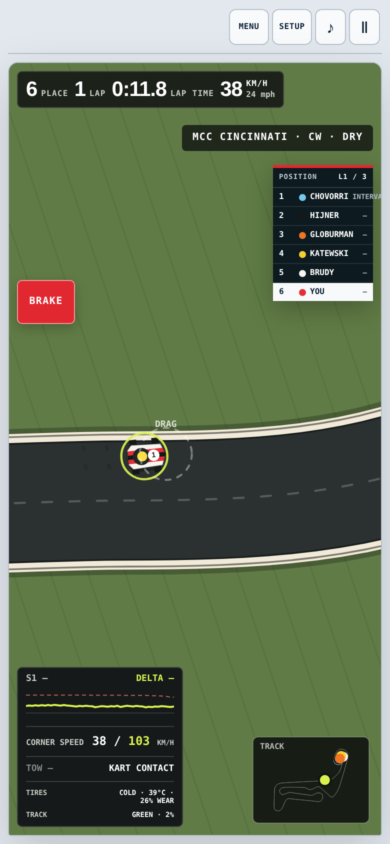 Karting Battles gameplay: racing at speed with live telemetry and position tower